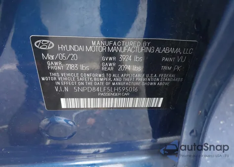 2020 Hyundai Elantra Sel из США, поврежденный, VIN 5NPD84LF5LH595016